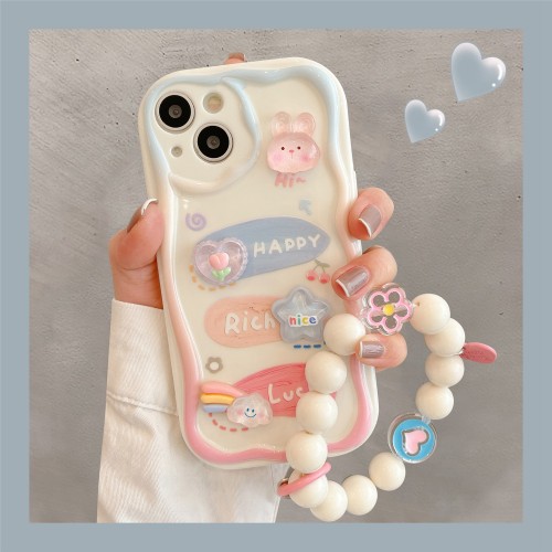 3D Cartoon Pattern Protective Phone Case For iPhone With Lovely Lanyard